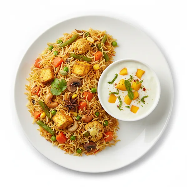 Navaratan Veg Biryani with Mango raita